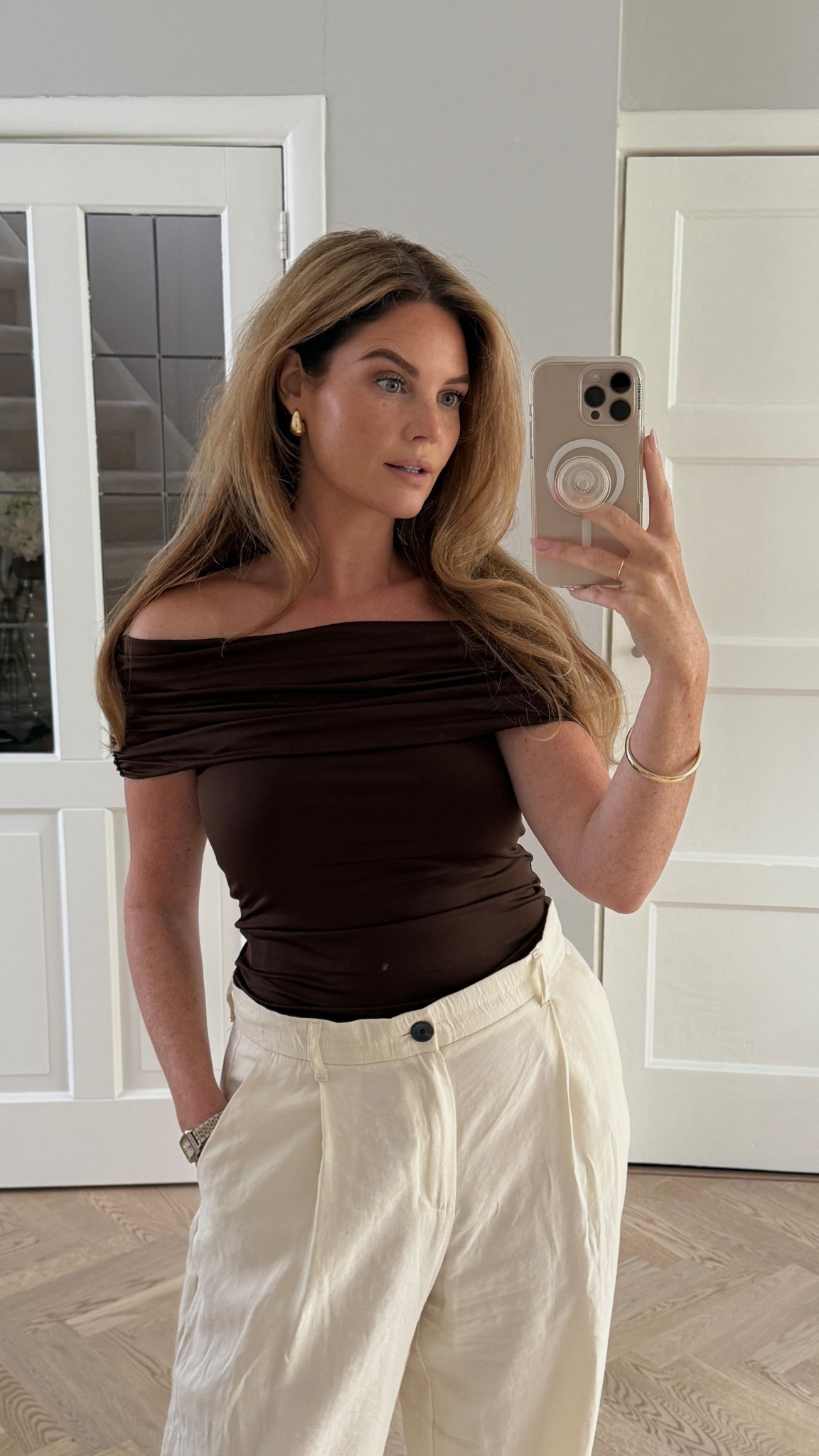 Classy and elegant spring summer off shoulder top 🤎 

spring outfit inspiration 2025, spring styling, ootd, spring inspo, spring workwear outfit, workwear outfit, chic casual outfit, lente outfit, spring 2025 trend, white jeans outfit, spring outfits, summer outfit 2025, butter yellow outfit, off shoulder top outfit, wide trousers outfit, kitten heel outfit, leopard kitten heels, summer styling, summer ootd, summer inspo, hm spring, hm summerr

#LTKeurope #LTKsummer #LTKspring