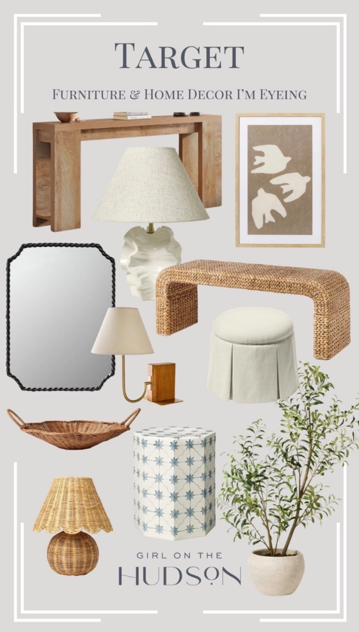 Target furniture, lighting and home decor I’m eyeing!

Mirrors, console table, bench, art, ottomans, lamps and the prettiest faux tree! 

#LTKSeasonal #LTKHome #LTKSaleAlert