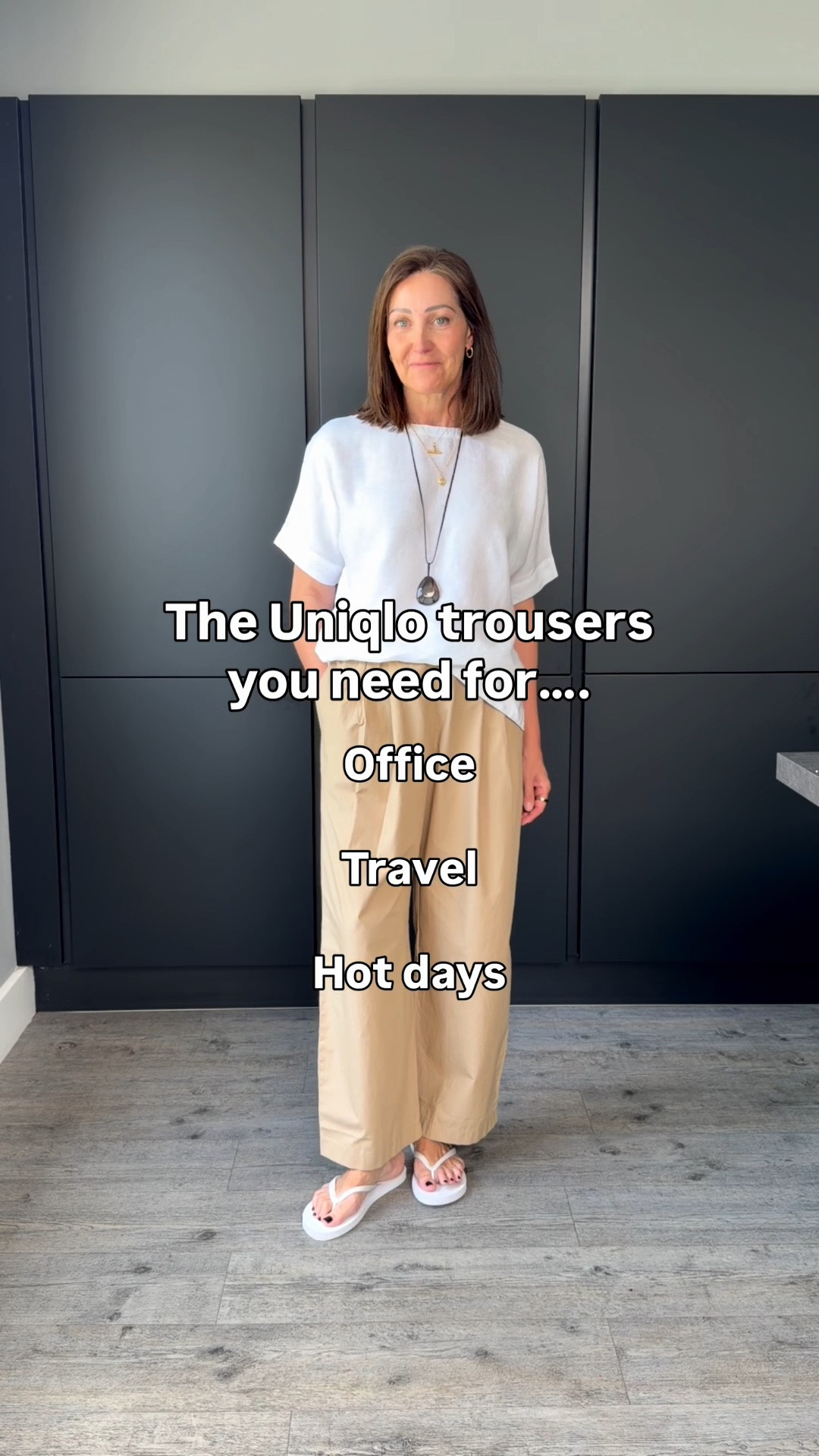 Uniqlo have done it again with these perfect heatwave trousers. 
Whether you’re working, playing or travelling these are the lightest cotton trousers to keep you cool and comfy.

If you’re conscious of your thighs these will skim - not cling and the elasticated waist won’t dig in or make you feel restricted. 

They weight practically nothing which makes them great if you want to travel light and there are 5 fab colours to choose from. 

I’m wearing a small x