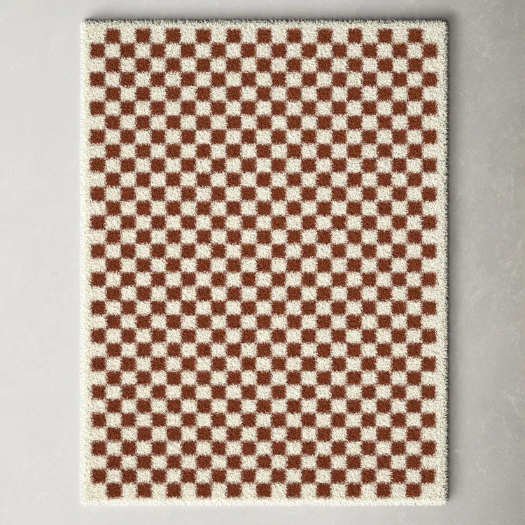 Walker Checkered Burnt Orange/Cream Shag Area Rug | Wayfair North America