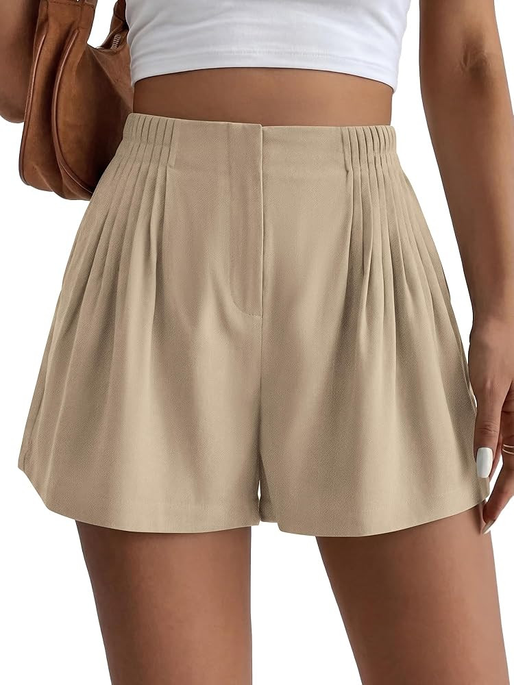 BTFBM Womens Shorts Casual 2026 Spring Summer Elastic High Waisted Pleated Cotton Shorts Beach Va... | Amazon (US)
