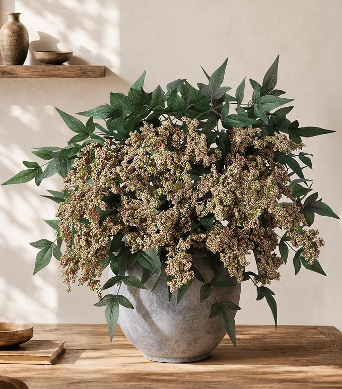 Faux Plants Indoor 3 Pcs 35 Inch Artificial Nandina Berry Stem for Vase Realistic Faux Berry Spra... | Amazon (US)
