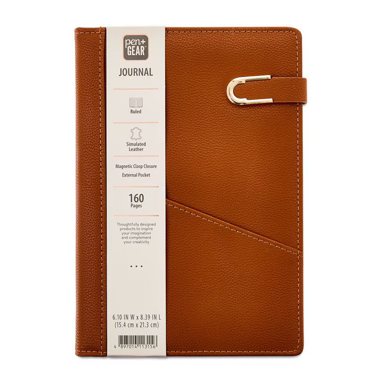 Pen+Gear Upscale Leatherette Journal, Brown, Magnetic Gold Metal Closure, 6 in x 8.4 in | Walmart (US)