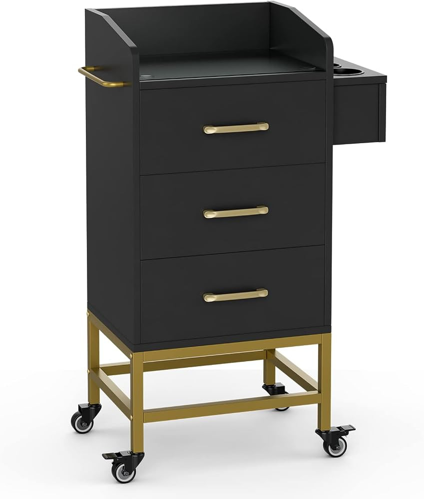 Paddie Beauty Salon Storage Trolley Cart, Glass Top Hair Salon Stations Cabinet for Stylist with ... | Amazon (US)