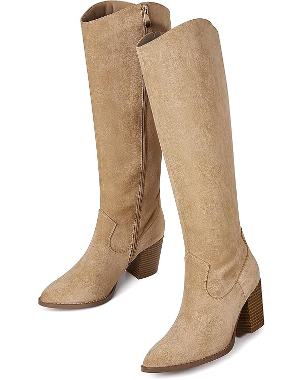 MeiLuSi Womens Knee High Boots Pointed Toe Suede Boots Chunky Heel Faux Slouchy Shoes Tall Fall 2... | Amazon (US)