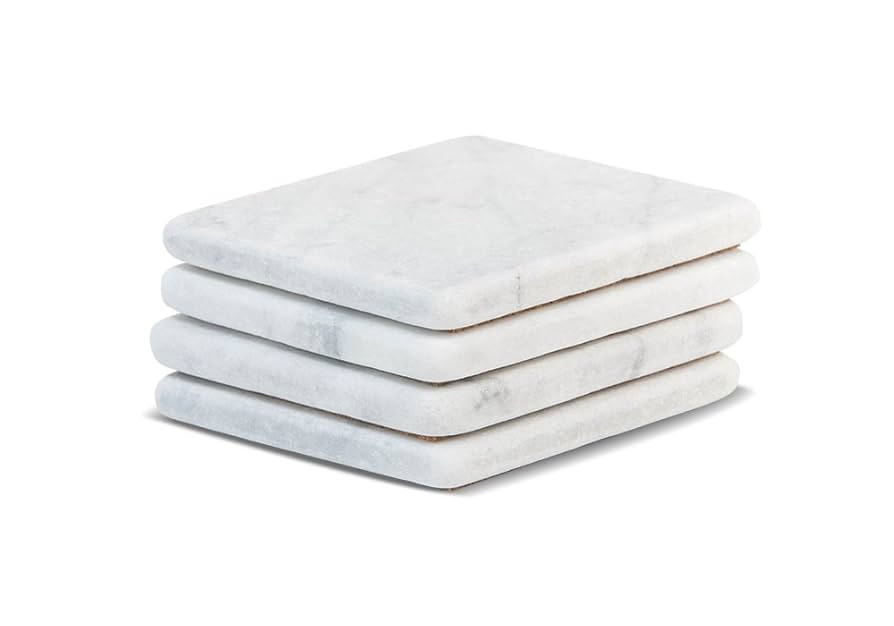 Elegant White Marble Coasters Set of 4 – Absorbent Square Coasters for Drinks – Perfect Home ... | Amazon (US)