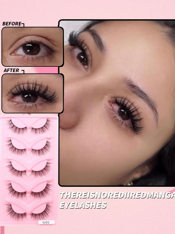 5 Pairs Of 12mm-14mm Plush Handmade 3d False Eyelashes For Enlarging Eyes, Reusable | SHEIN