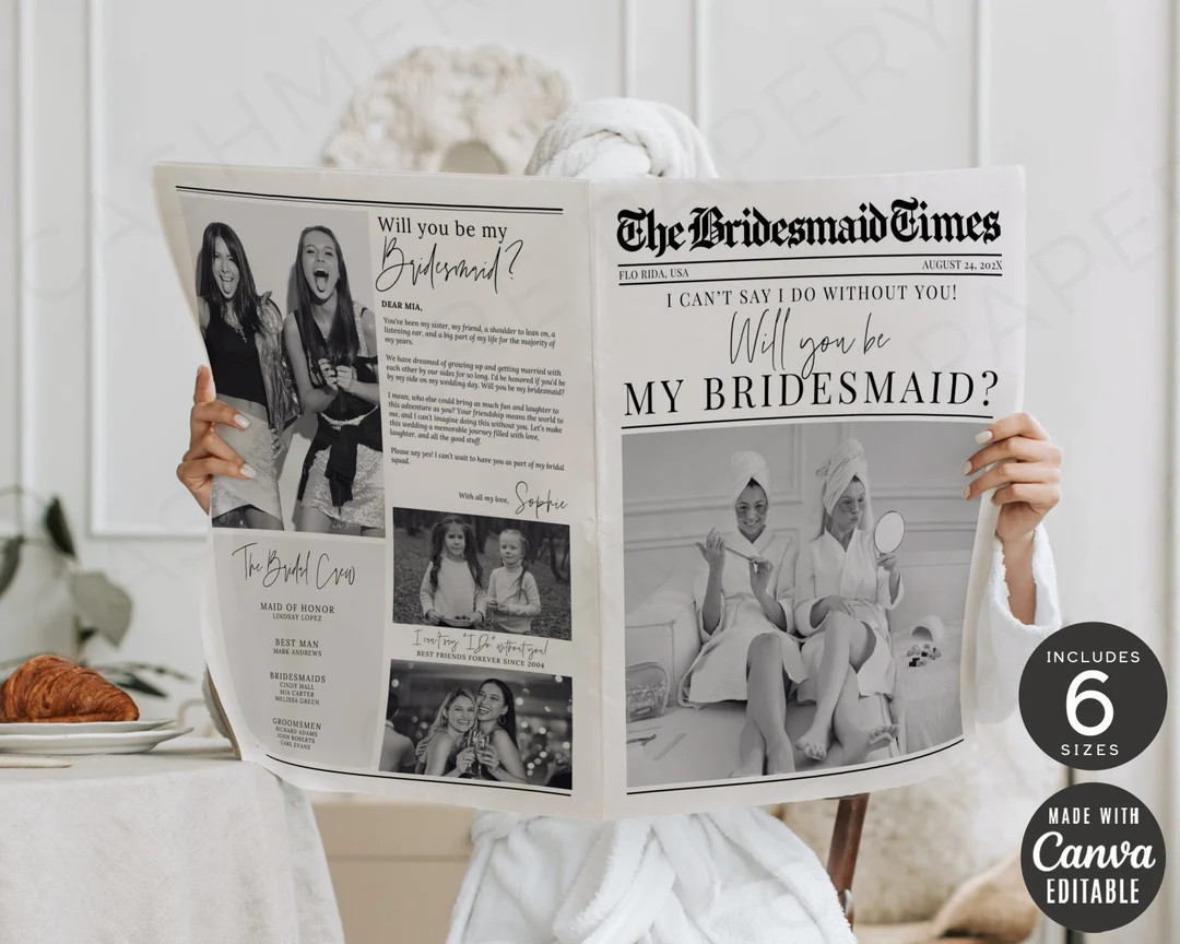 Bridesmaid Proposal Newspaper, Bridesmaid Proposal Card Editable Templates, Will You Be My Brides... | Etsy (US)
