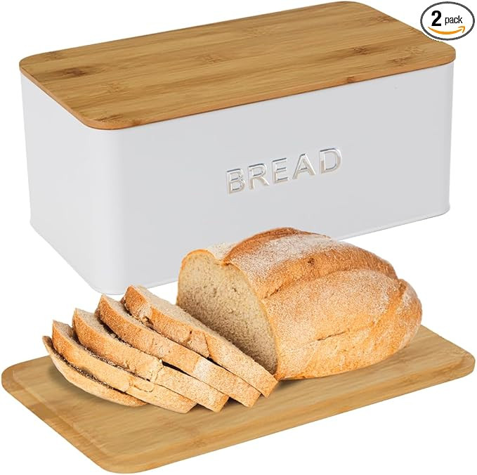 Culinary Couture White Bread Box for Kitchen Countertop with Bamboo Lid - Large BreadBox for Home... | Amazon (US)