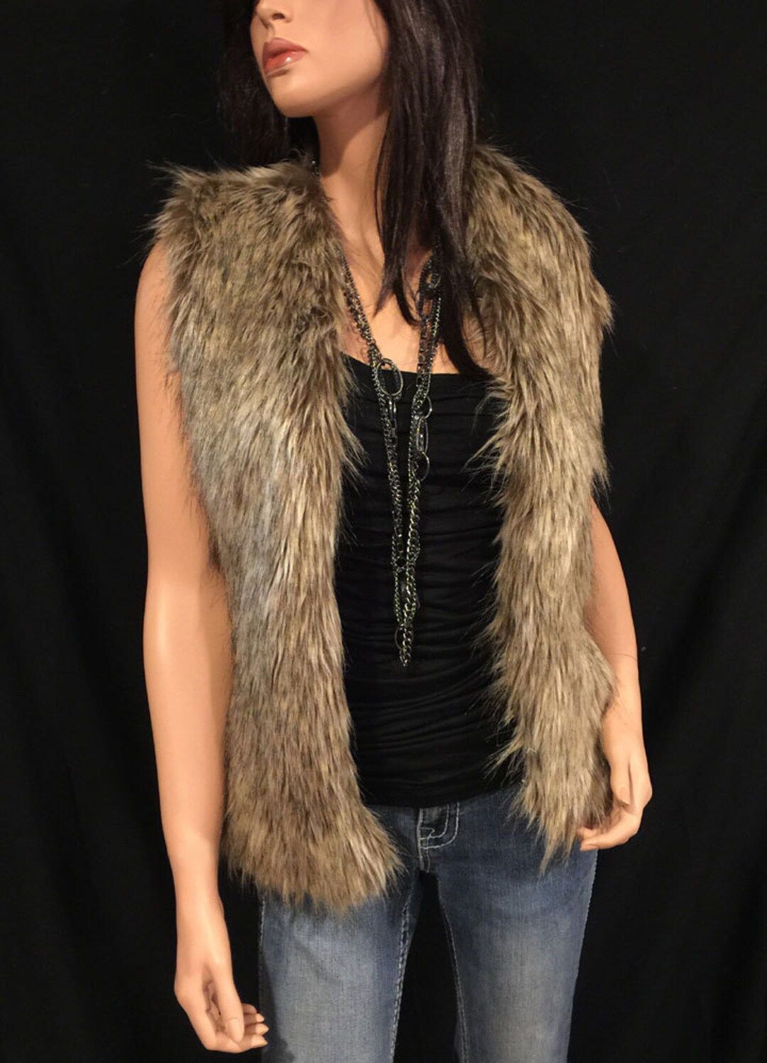 Faux Fur Vest Hip Length in Brown Wolf Style: FVA503 - Etsy | Etsy (US)