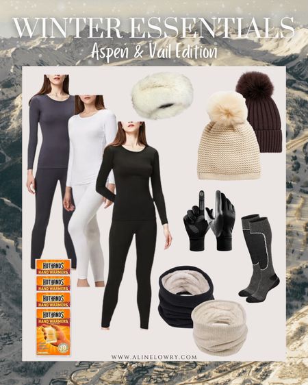 Winter Essentials - Aspen and Vail❄️✨

Thermals are definitely a must-have on winter trips. These are from Amazon and they have tops and bottoms. They fit true to size.

Ski socks, beanies, hand and toe warmers, neck warmers, and furry headbands are also essential for cold days, especially when skiing.

#LTKtravel #LTKU #LTKSeasonal