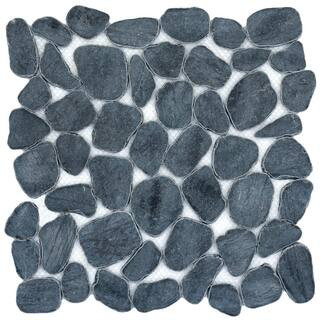 EMSER TILE Cultura Black 12 in. x 12 in. x 9 mm Pebbles Mesh-Mounted Mosaic Tile (1 sq. ft.) | The Home Depot
