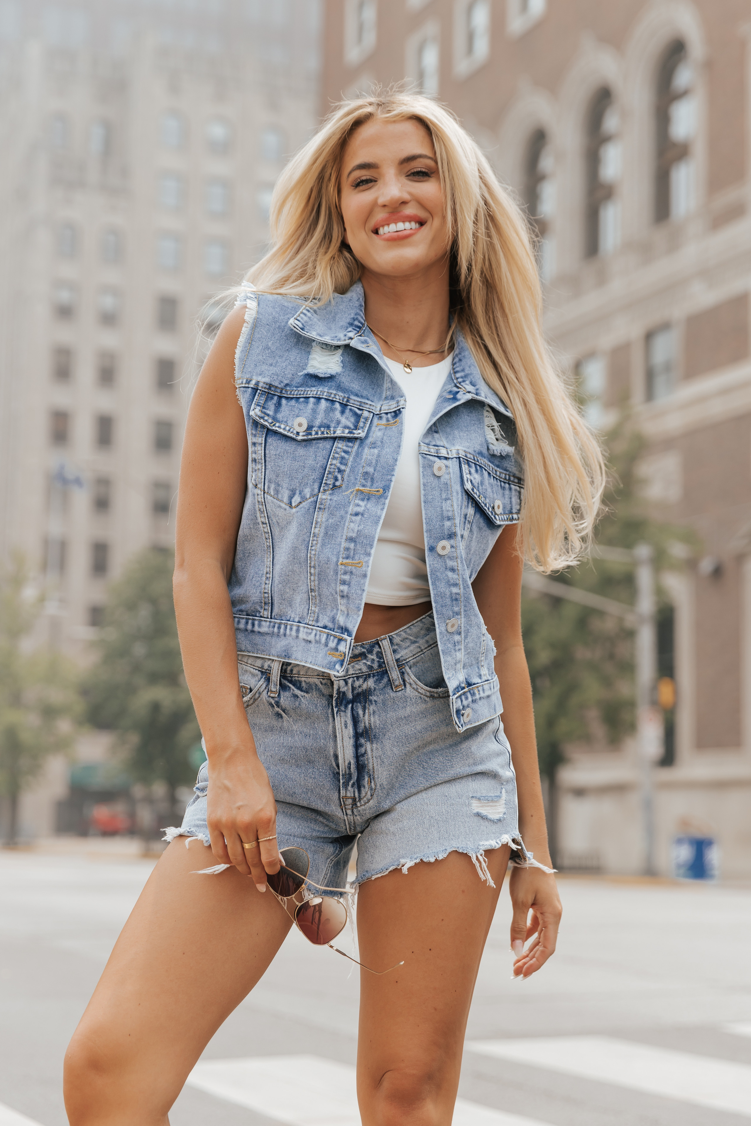 Denim Button Down Collared Vest | Magnolia Boutique