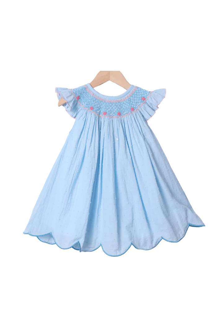 Smocked Heirloom Pearl Blue Swiss Dot Dress | The Smocked Flamingo