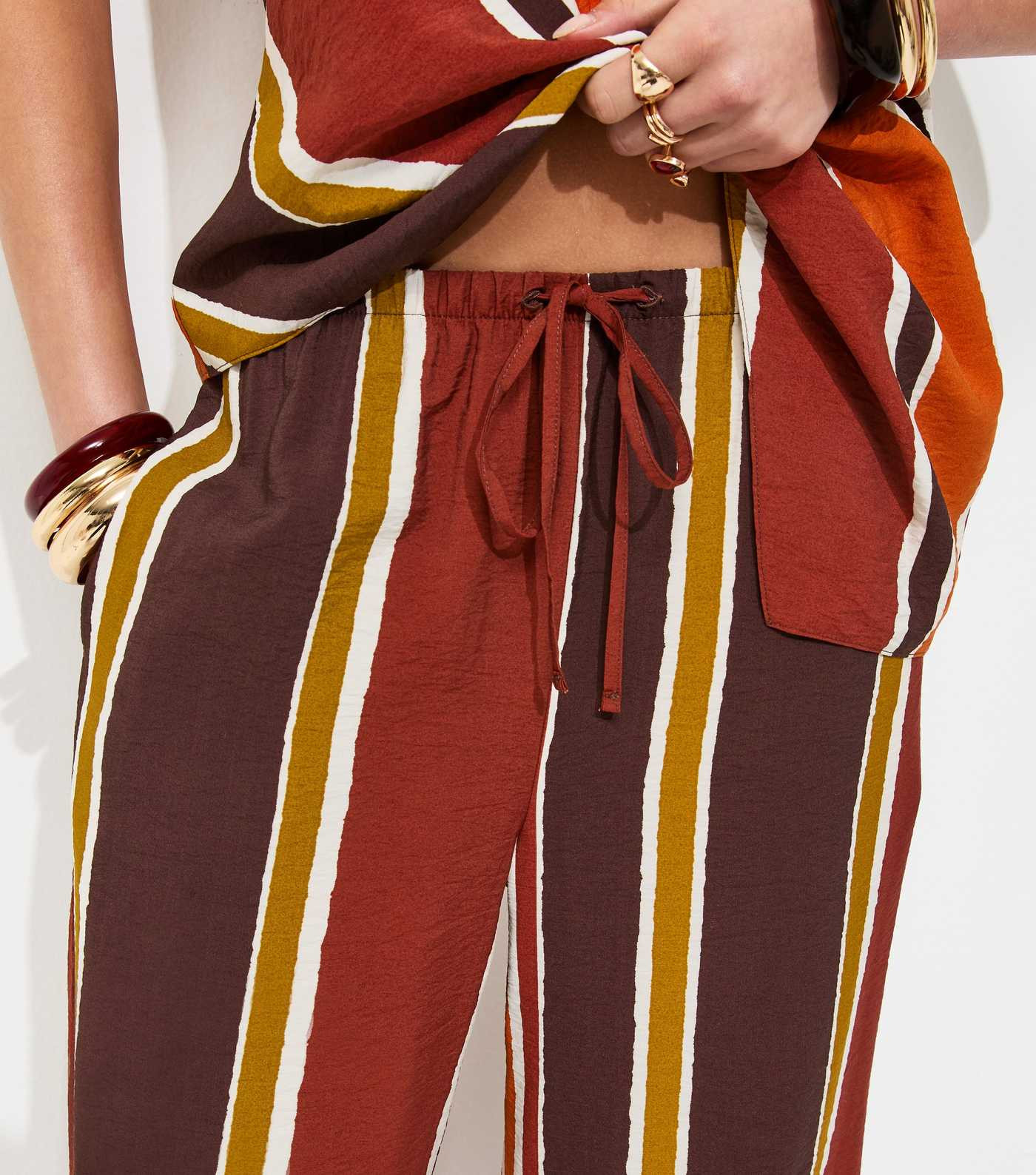 Brown Striped Drawstring Wide Leg Trousers | New Look | New Look (UK)