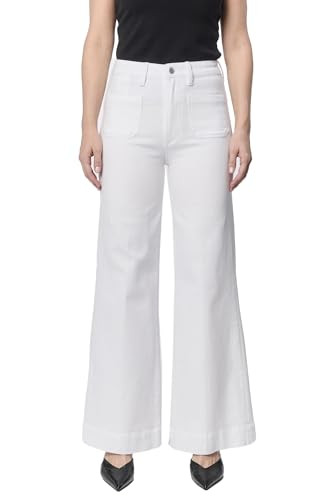 DEAR JOHN Fiona Wide Leg Jeans Women’s High Rise Full Length Wide Leg Denim Pants Clean Hem - White - 29 | Amazon (US)