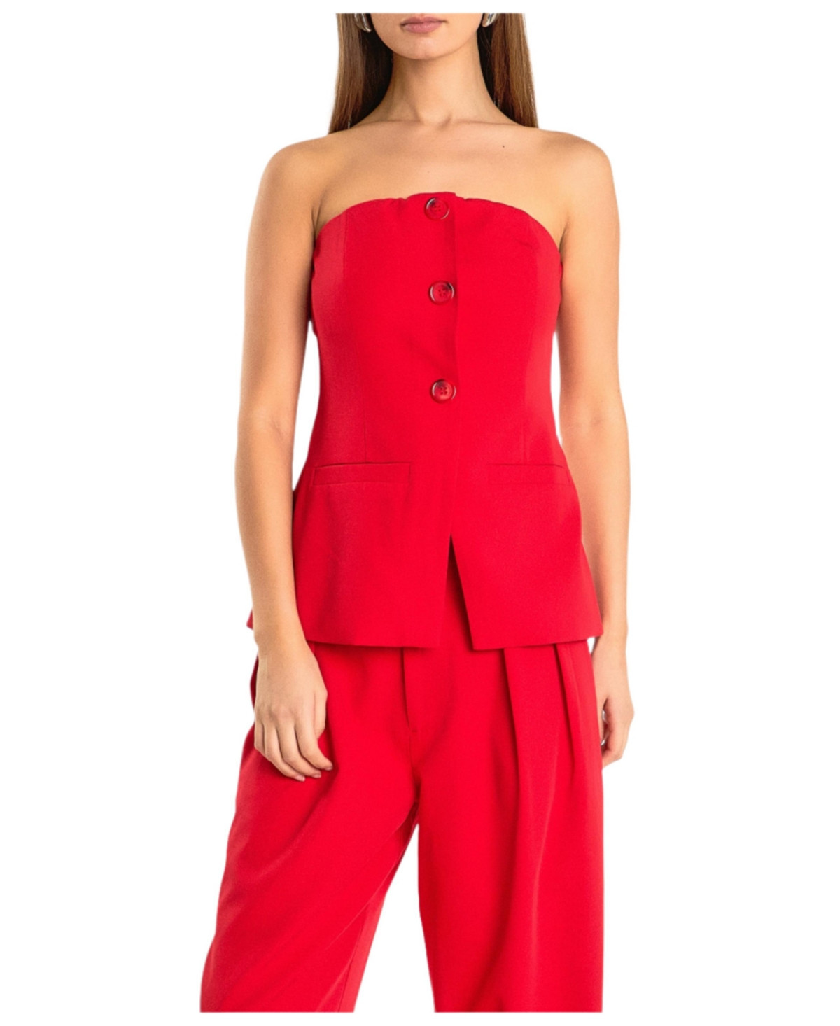 endless rose Women's Strapless Buttoned Long Top - Red | Macy's