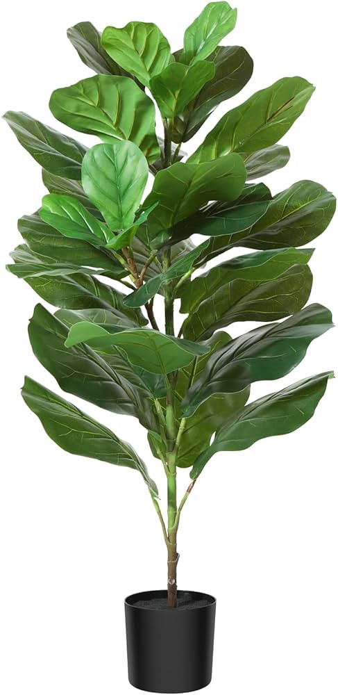 CROSOFMI Artificial Mini Fiddle Leaf Fig Tree 37 Inch Fake Ficus Lyrata Plant with 32 Leaves Faux... | Amazon (US)