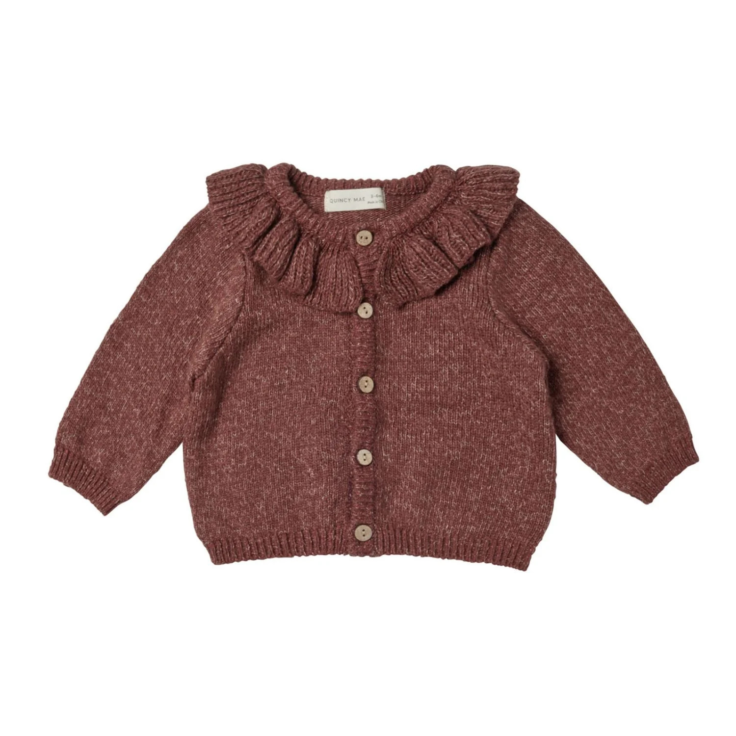 Quincy Mae Ruffle Collar Cardigan - Plum Heathered | The Baby Cubby | The Baby Cubby