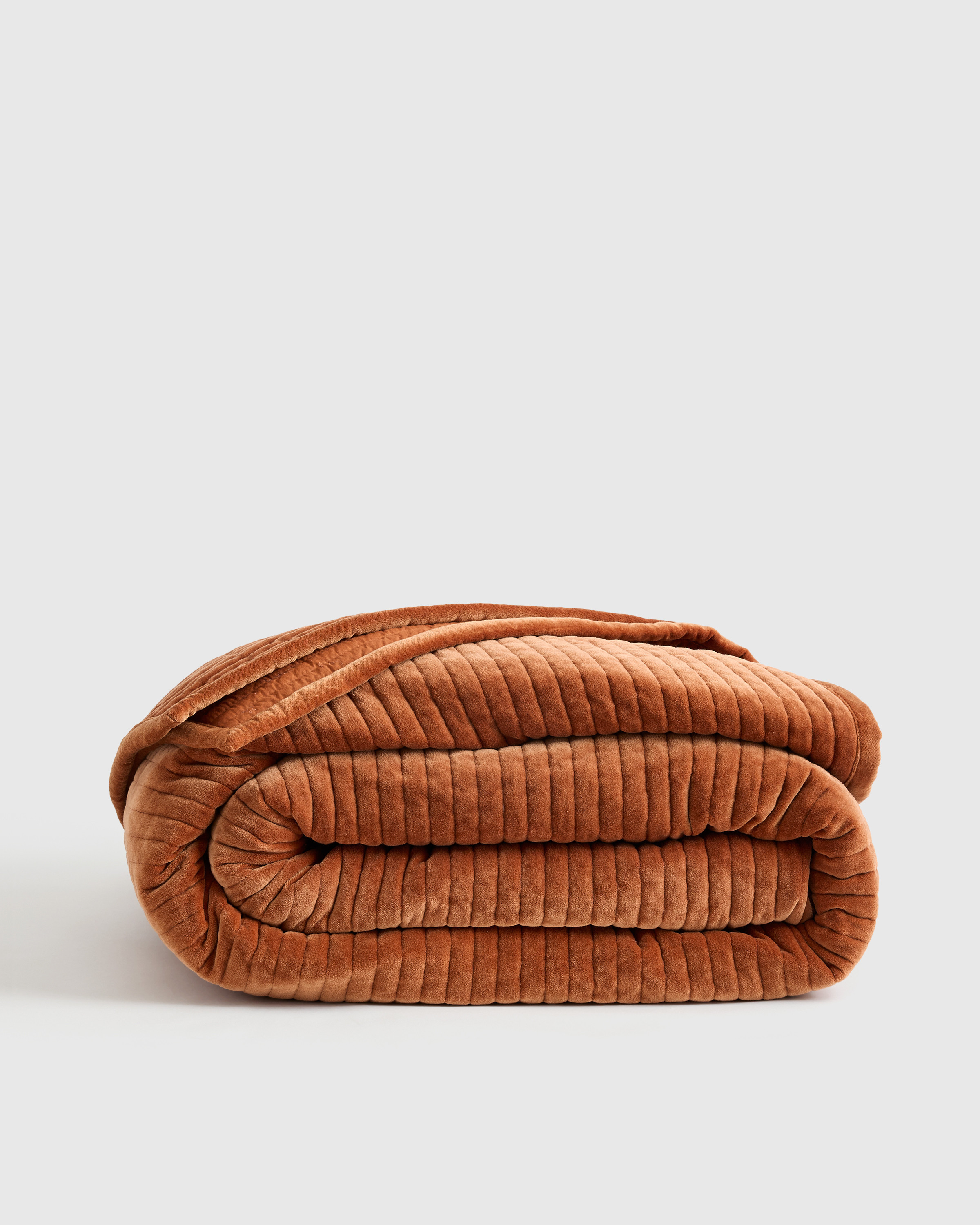 Quince | Cotton Velvet Channel Quilt in Terracotta, Size King | Quince