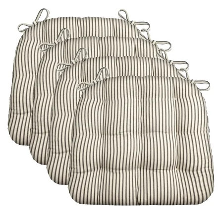 Barnett Home Decor Dining Chair Cushions with Ties, 16.5 x 18, Pack of 4 – Ticking Stripe Black – 100% Cotton, Latex Foam Fill, Made in USA | Walmart (US)