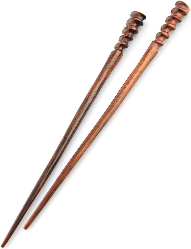 Natural Hair Pin Chopsticks - Pair of Spiral Hair Sticks for Women and Men - Hand Carved Wood Sty... | Amazon (US)