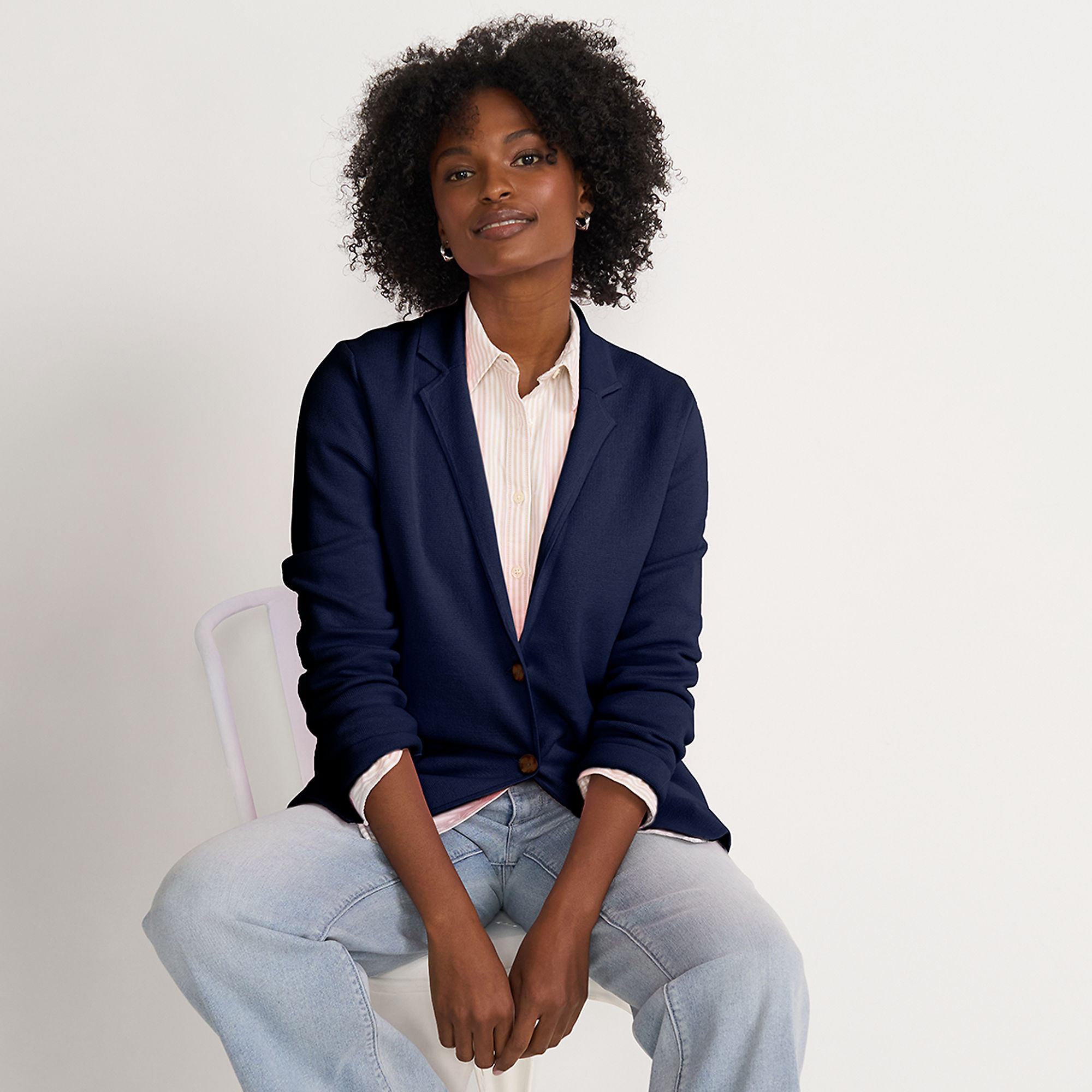 Women's Fine Gauge Cotton Button Front Blazer Sweater | Lands' End (US)