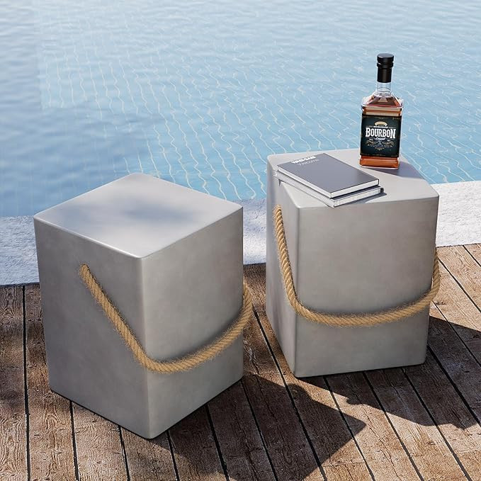 SUNBURY Concrete Side Table Set of 2, Outdoor Side Table for Patio, 18" H Outdoor Accent Table w ... | Amazon (US)