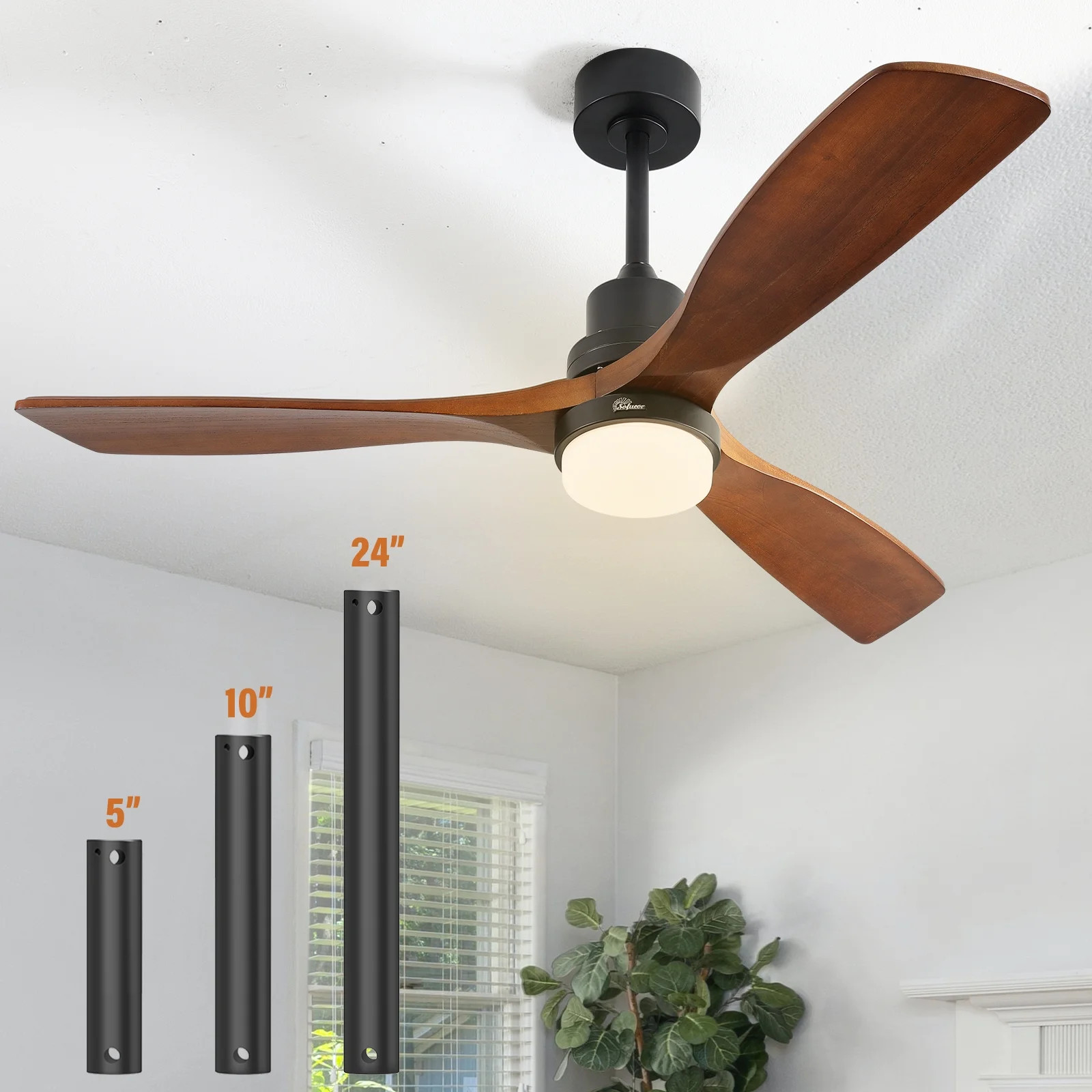 Sofucor 52" Modern Ceiling Fan with Light and Remote Control, 3 Wood Blades and Reverse Airflow, ... | Walmart (US)