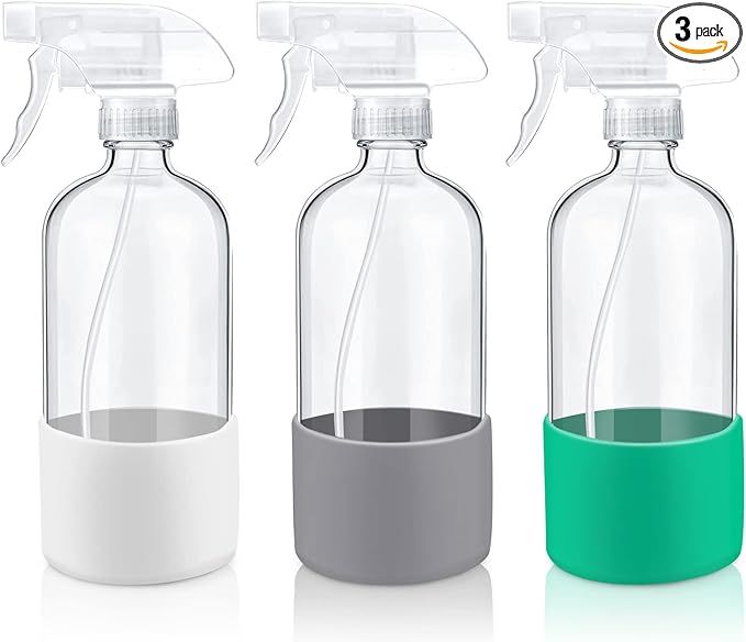 Glass Spray Bottles for Cleaning Solutions - 16 oz Clear Reusable Spray Bottles with Silicone Sle... | Amazon (US)