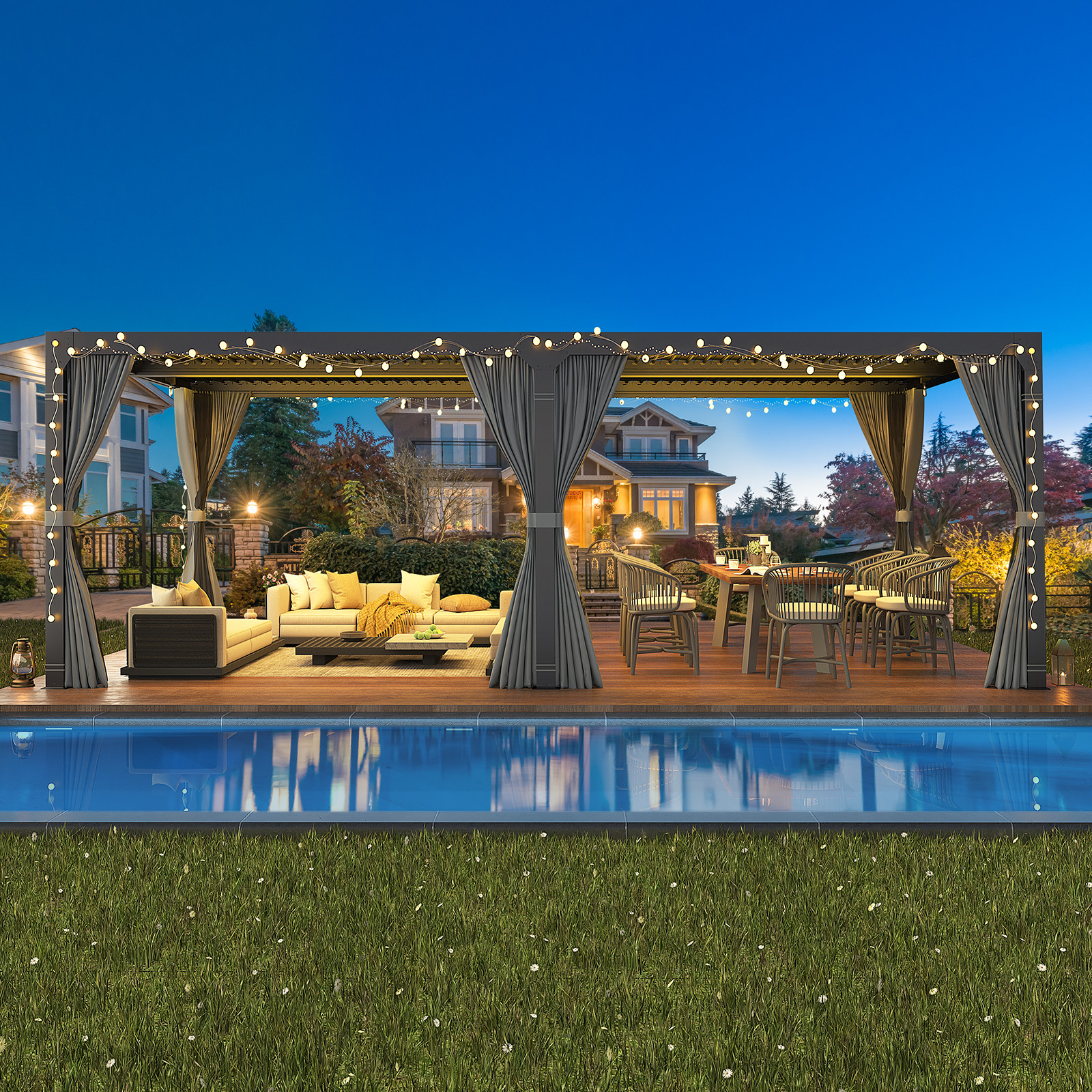 Hommow 12' x 20' Outdoor Louvered Pergola with Adjustable Aluminum Rainproof Roof, Black | Walmart (US)