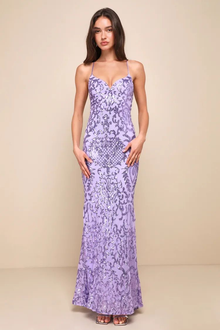 Limitless Glamour Lavender Sequin Lace-Up Maxi Dress | Lulus