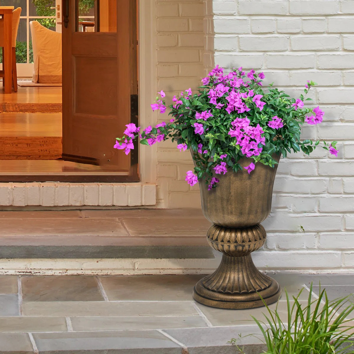 Ciresila Classic Moroccan Bronze Urn Planter Decorative Outdoor Flower Pot with Stand for Garden ... | Wayfair North America