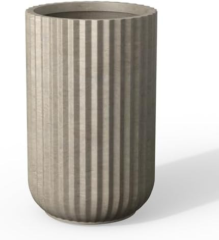 Kante Tall Fulted Planter, 17.7 Inch Tall Round Concrete Plant Pots with Drainage Hole and Rubber... | Amazon (CA)