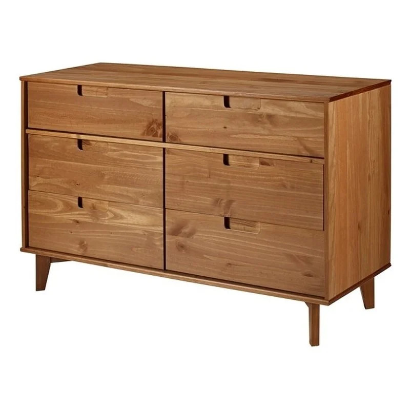Walker Edison Mid Century Modern 6 Drawer Wood Dresser in Caramel - Walmart.com | Walmart (US)
