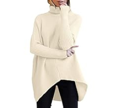 ANRABESS Womens Turtleneck Oversized Sweater 2023 Long Batwing Sleeve Asymmetric Hem Casual Knit ... | Amazon (US)