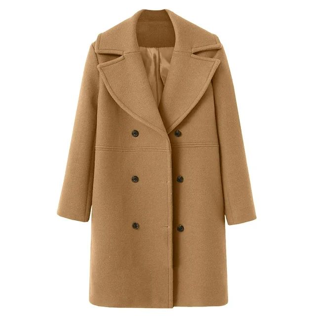 HANXIULIN Women Solod Color Winter Wool Blend Mid Long Coat Double Breasted Notch Lapel Jacket Ou... | Walmart (US)