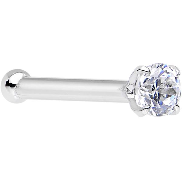 Solid 14KT White Gold 2mm Cubic Zirconia SOLITAIRE Nose Stud Ring | Body Candy