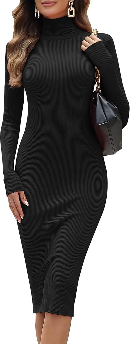 ninovino Women's Turtleneck Ribbed Long Sleeve Bodycon Tunic Sweater Dress Black-M at Amazon Wome... | Amazon (US)