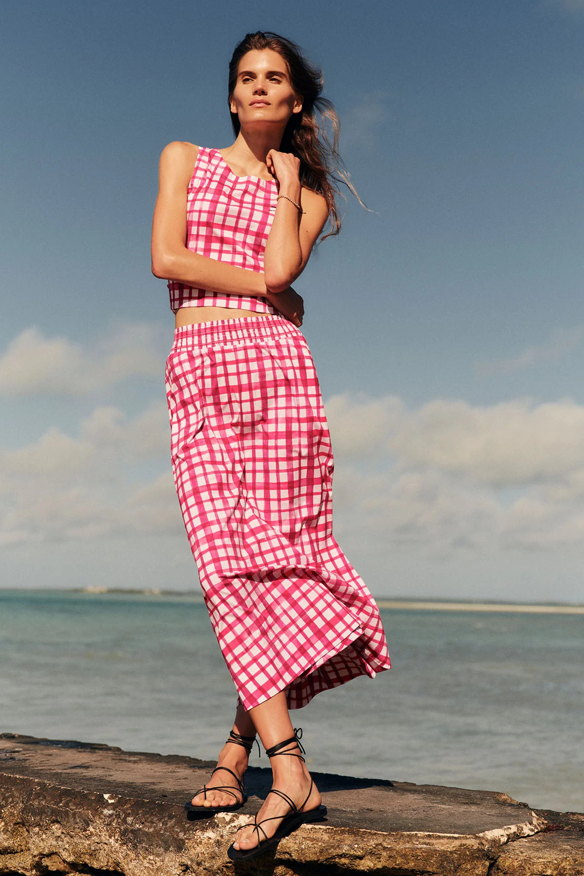 Terrace Skirt Set in Magenta Painterly Gingham | Lake Pajamas