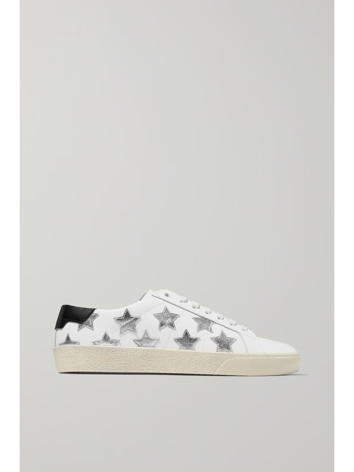 SAINT LAURENT - Court Classic Appliquéd Metallic-trimmed Leather Sneakers - White | NET-A-PORTER (US)