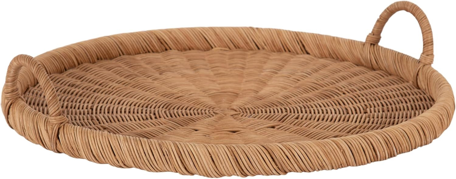 Kate and Laurel Cormont Modern Round Woven Rattan Tray with Handles; 23 Inch Diameter; Natural Ra... | Amazon (US)