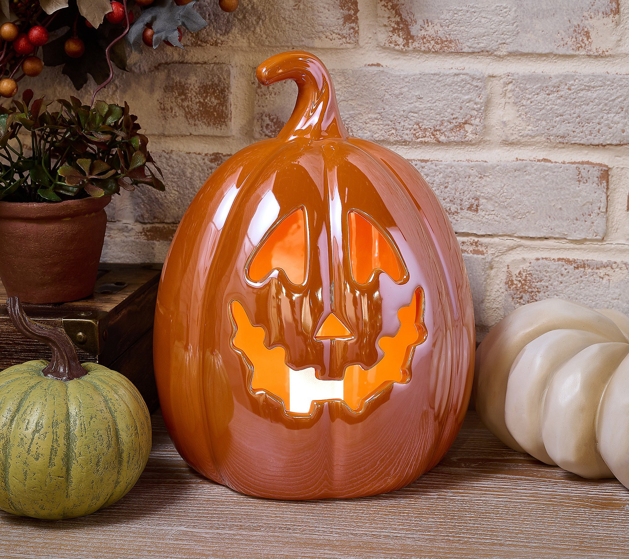 12" Illuminated Ceramic Jack-O-Lantern | QVC