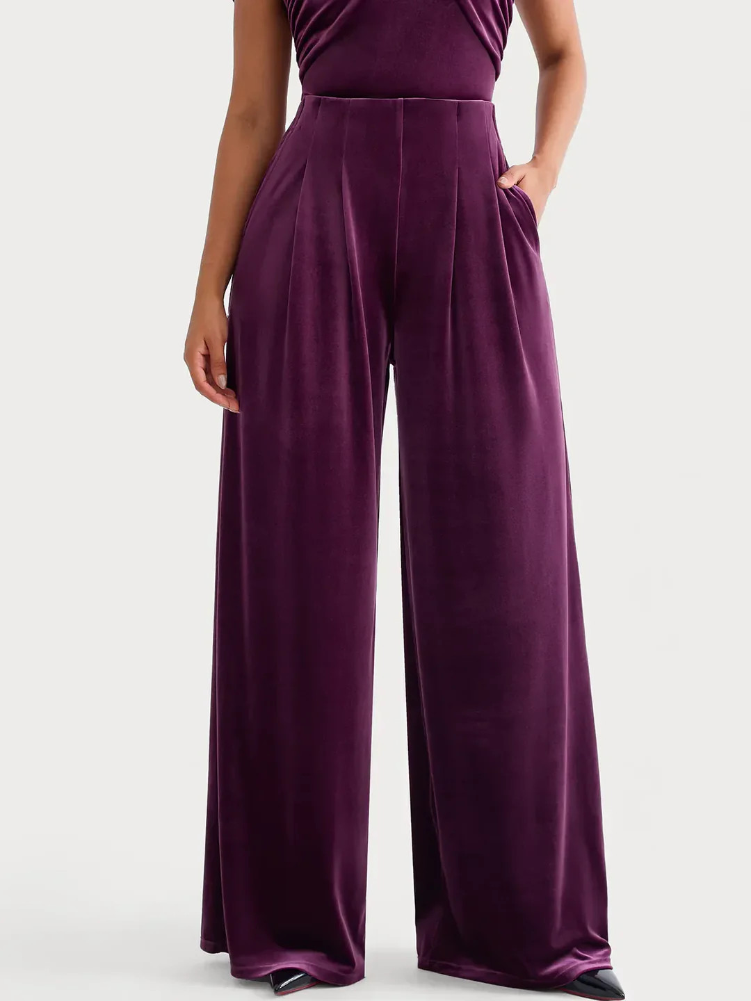 Velvet Wide-Leg Sculpting Trousers | Popilush