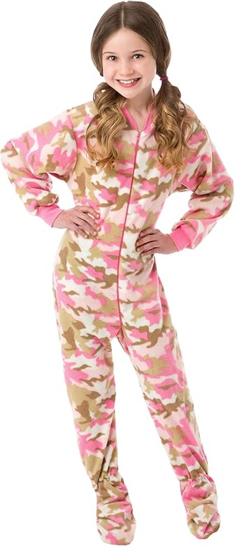 Big Feet Pjs Big Girls Pink Camo Kids Footed Pajamas Onesie Sleeper | Amazon (US)