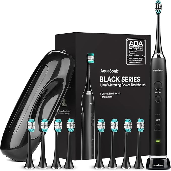 Aquasonic Black Series Ultra Whitening Toothbrush – ADA Accepted Power Toothbrush - 8 Brush Hea... | Amazon (US)