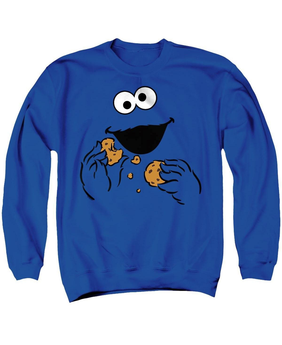 Sesame Street Men's Cookie Monster Om Nom Face Graphic 100% Cotton Crewneck Sweatshirt - Royal | Macy's