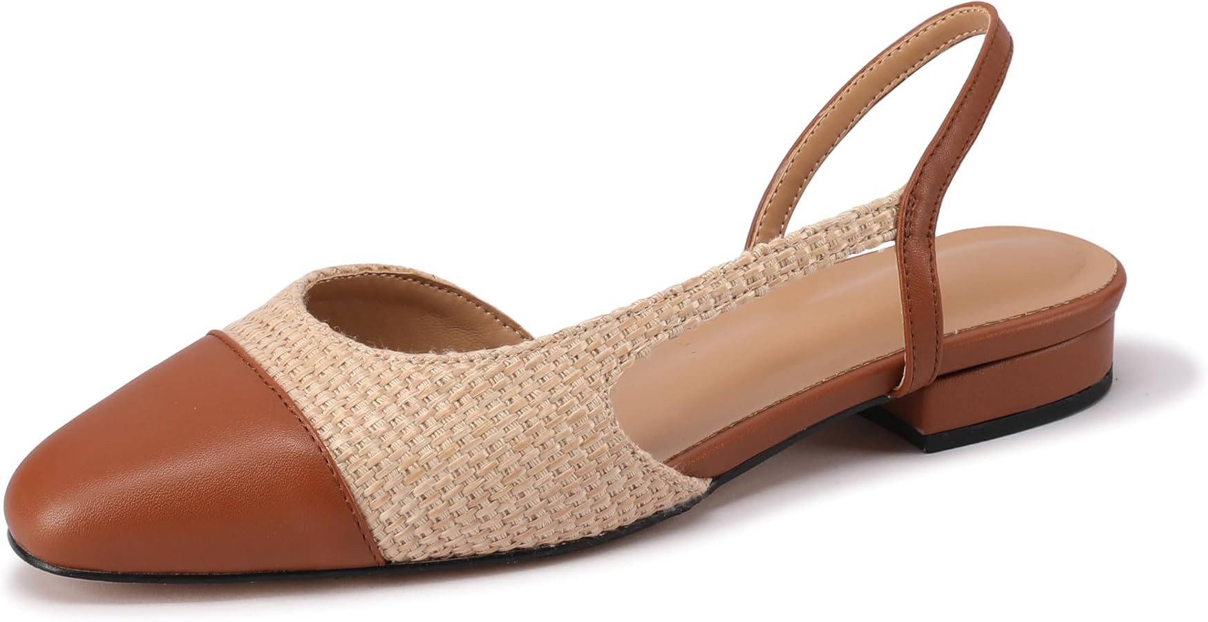 Slingback Flats for Women Nude Sling Back Shoes Closed Toe Two Tone Low Heel Pumps Dressy Work Of... | Amazon (US)