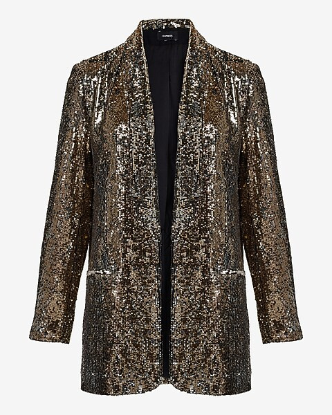 Sequin Open Front Boyfriend Blazer | Express