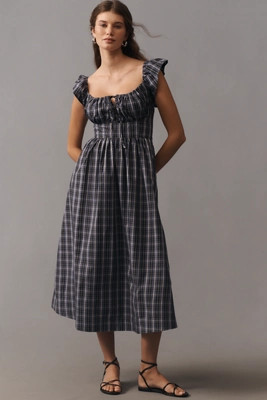 By Anthropologie Flutter-Sleeve Square-Neck Midi Dress | Anthropologie (US)